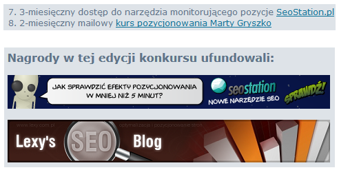 lista nagród i sponsorów w konkursie