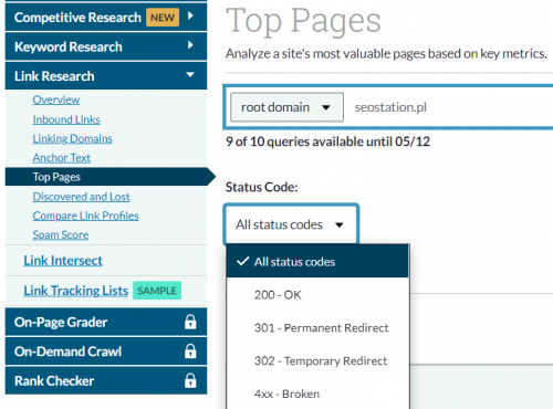Raport „Top Pages” w narzędziu Link Explorer
